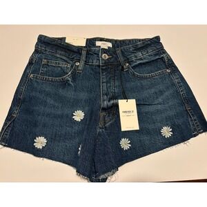 Forever 21 Women's Embroidered Daisies Denim Shorts Frayed Size 26 Y2K Style